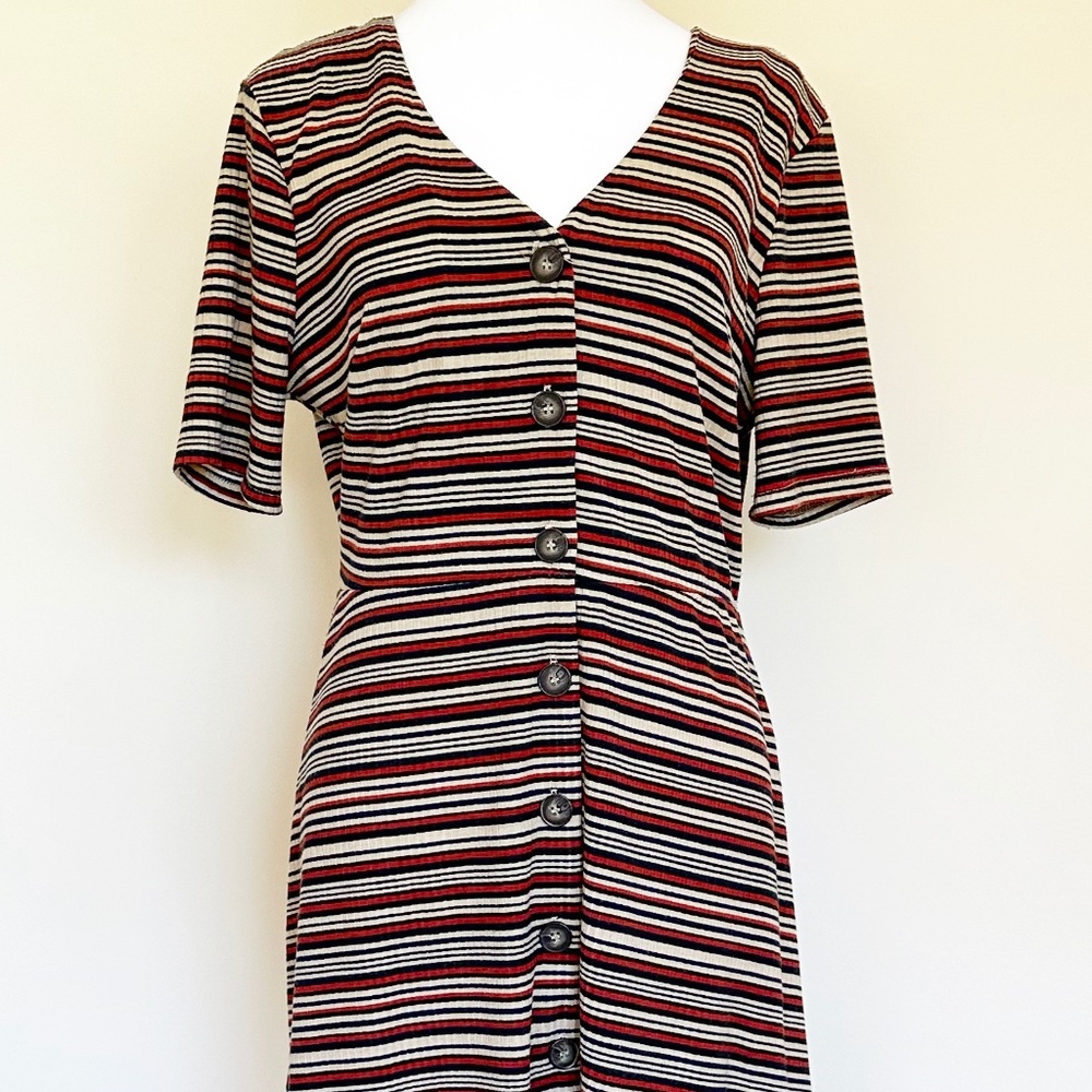 New Lush Brand black, tan & red striped dress for casual wear